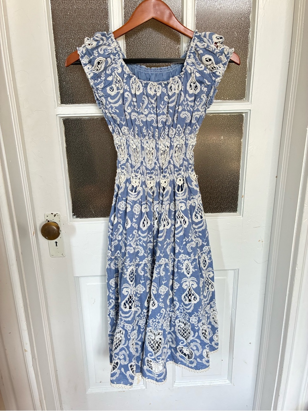 Anthropologie Payal Jain Mira Embroidered Cotton Midi Dress Blue Size 2